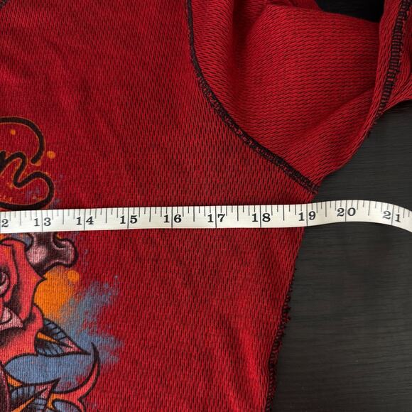 Affliction Thermal Shirt Women XL Reversible Skull Flame Rose Graphic Y2K Grunge - Picture 11 of 13